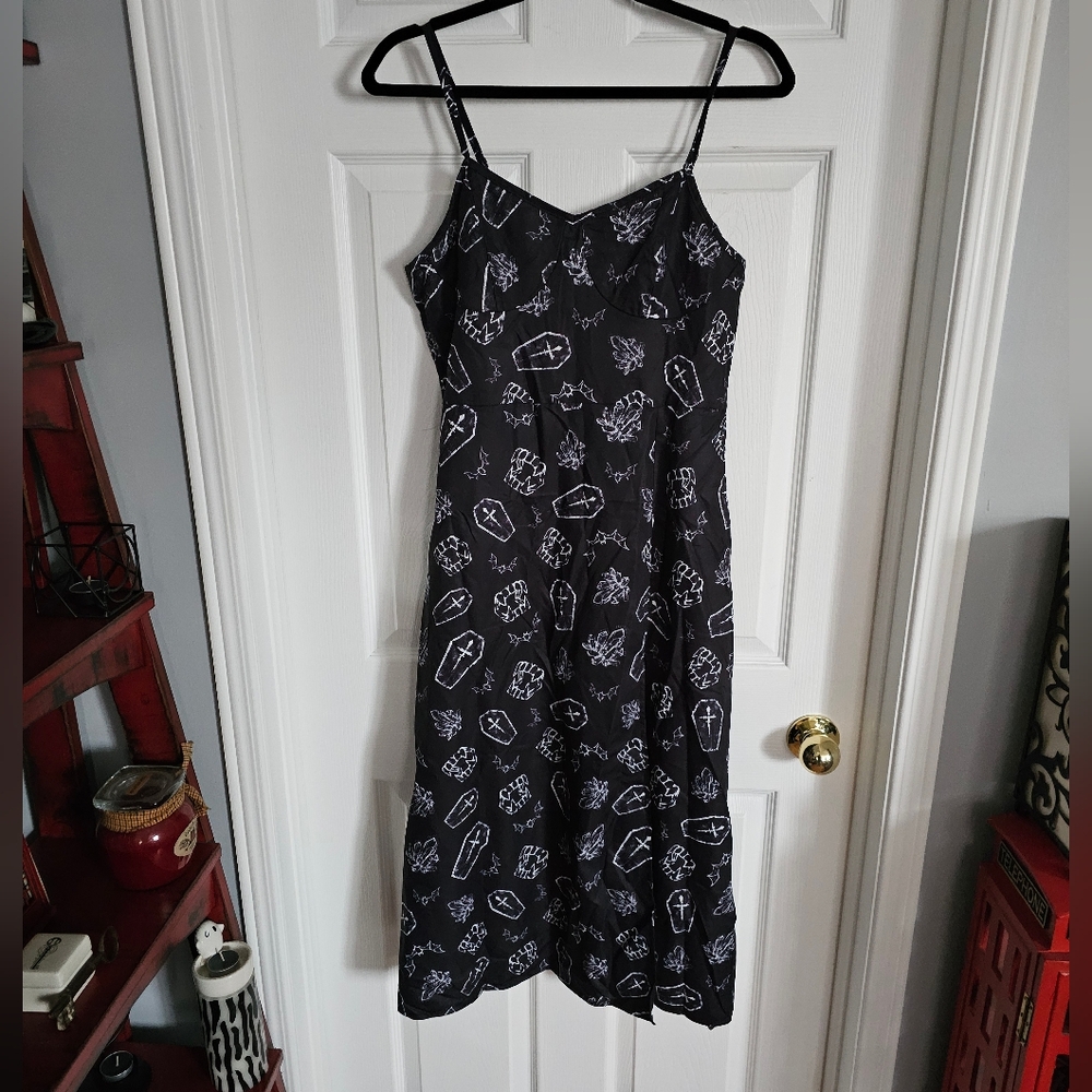 Black Gothic Coffin Print Maxi Dress - Picture 3 of 8